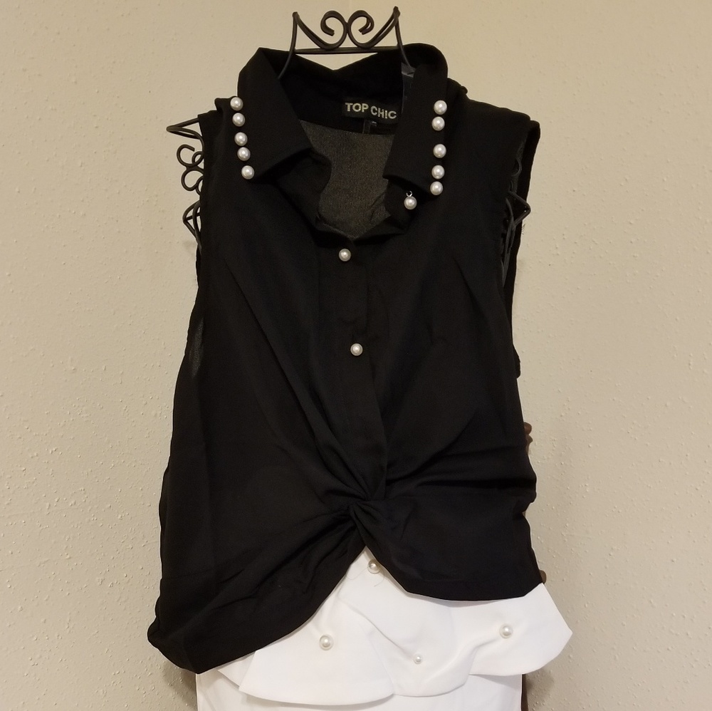 Pearl detail black twisted top - Picture 2 of 3